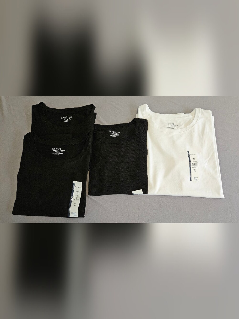 Lot of 4 Time & Tru Short Sleeve T-Shirts Women XXXL 22 Crew Rib Black White NWT